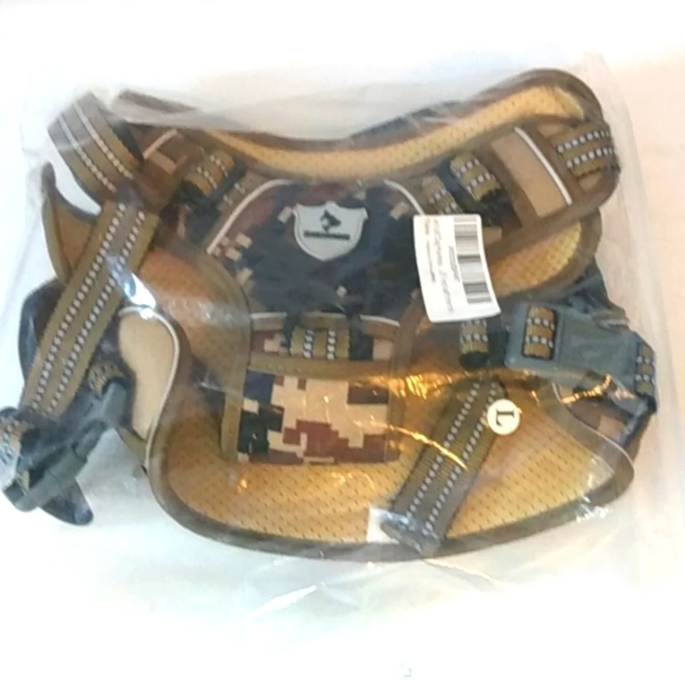 BROWN CAMOUFLAGE TACTICAL DOG HARNESS REFLECTIVE TRAINING VEST SIZE LARGE NWT